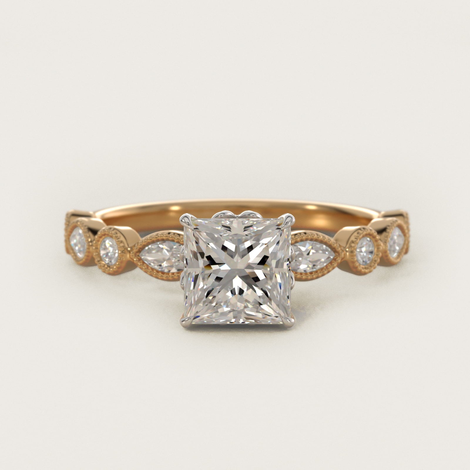 Round and Marquise Cut Side Stone Diamond Engagement Ring In 18k Yellow Gold By James Allen - Princess Center