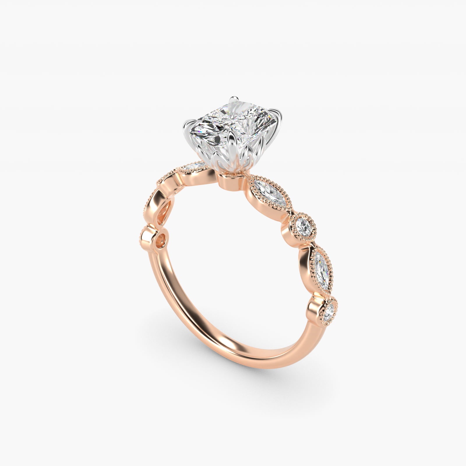 Round and Marquise Cut Side Stone Diamond Engagement Ring In 14K Rose Gold By James Allen - Radiant Center