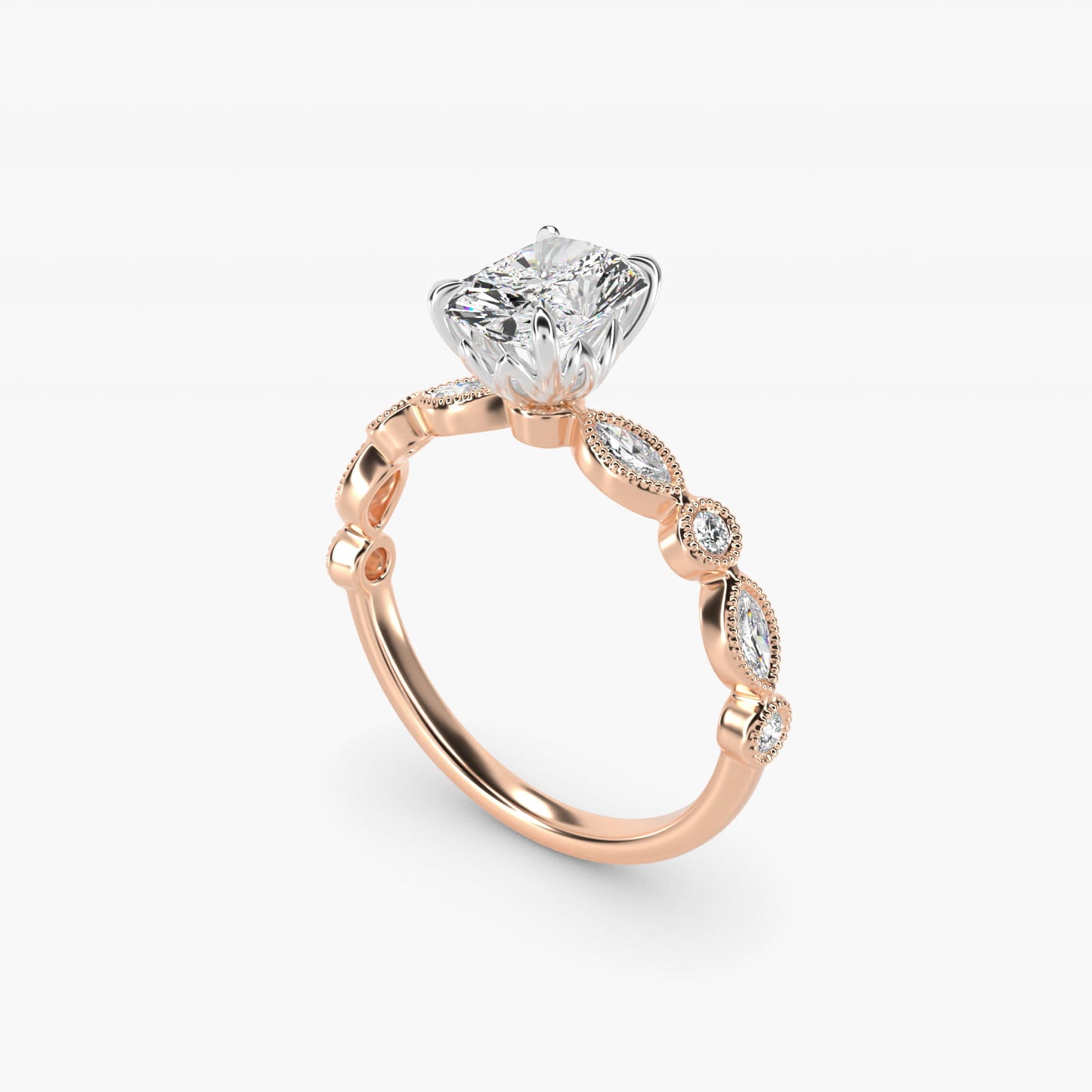 Round and Marquise Cut Side Stone Diamond Engagement Ring In 18k Rose Gold By James Allen - Radiant Center