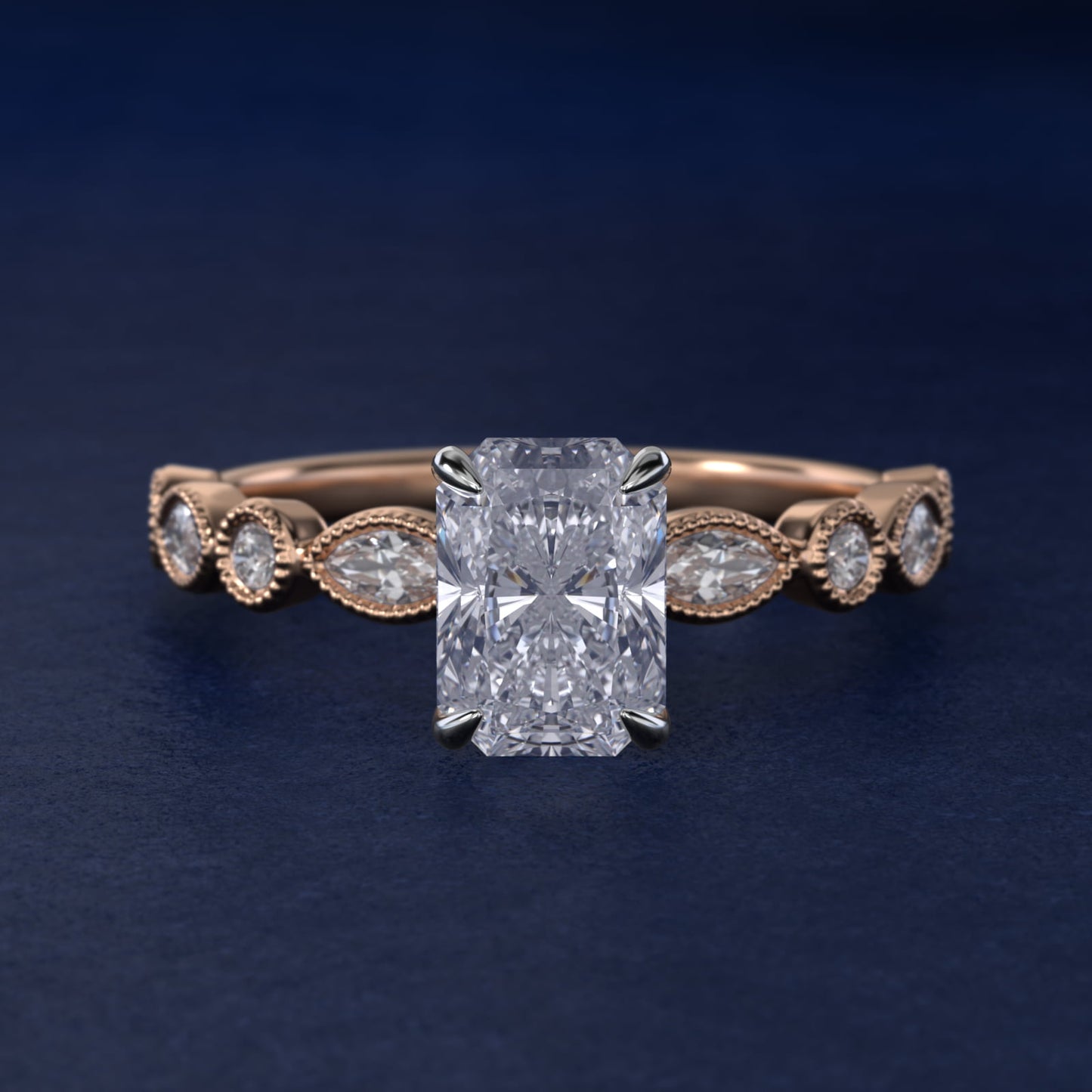 Round and Marquise Cut Side Stone Diamond Engagement Ring In 14K Rose Gold By James Allen - Radiant Center