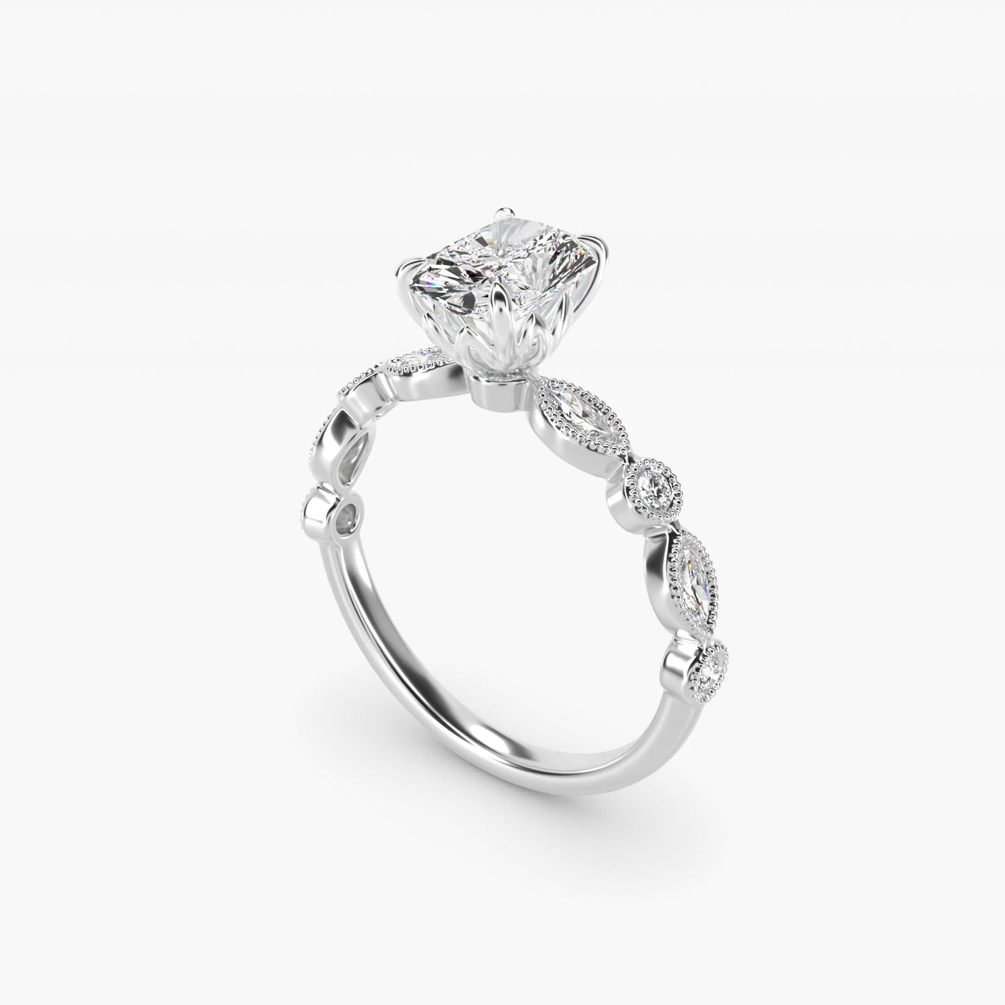 Round and Marquise Cut Side Stone Diamond Engagement Ring In 14K White Gold By James Allen - Radiant Center