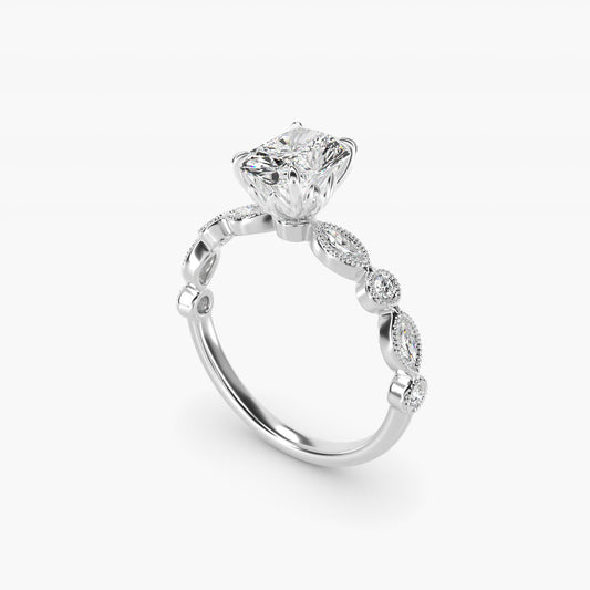 Round and Marquise Cut Side Stone Diamond Engagement Ring In 14K White Gold By James Allen - Radiant Center