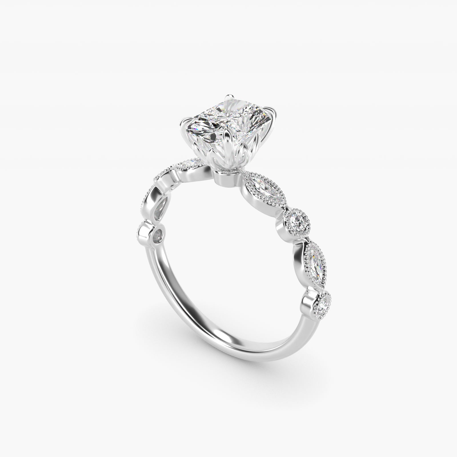 Round and Marquise Cut Side Stone Diamond Engagement Ring In 18k White Gold By James Allen - Radiant Center