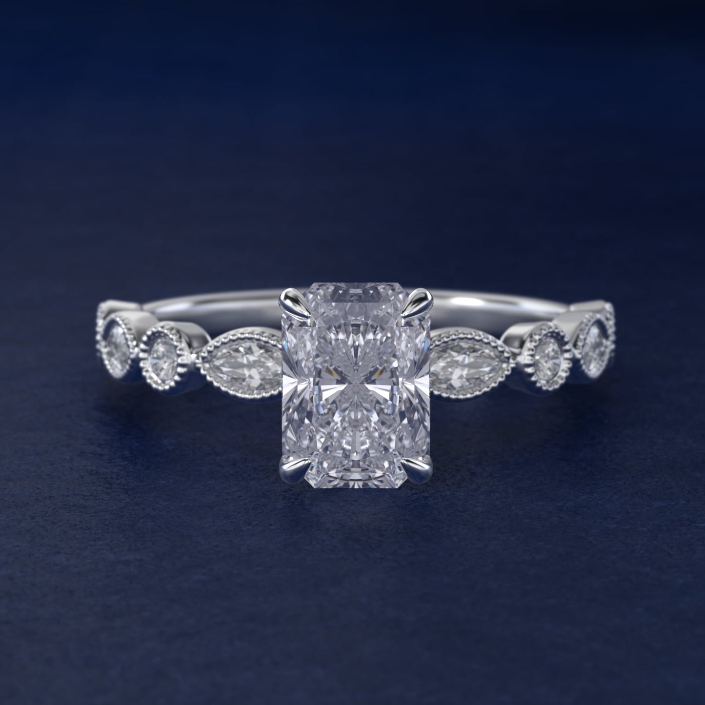 Round and Marquise Cut Side Stone Diamond Engagement Ring In 18k White Gold By James Allen - Radiant Center