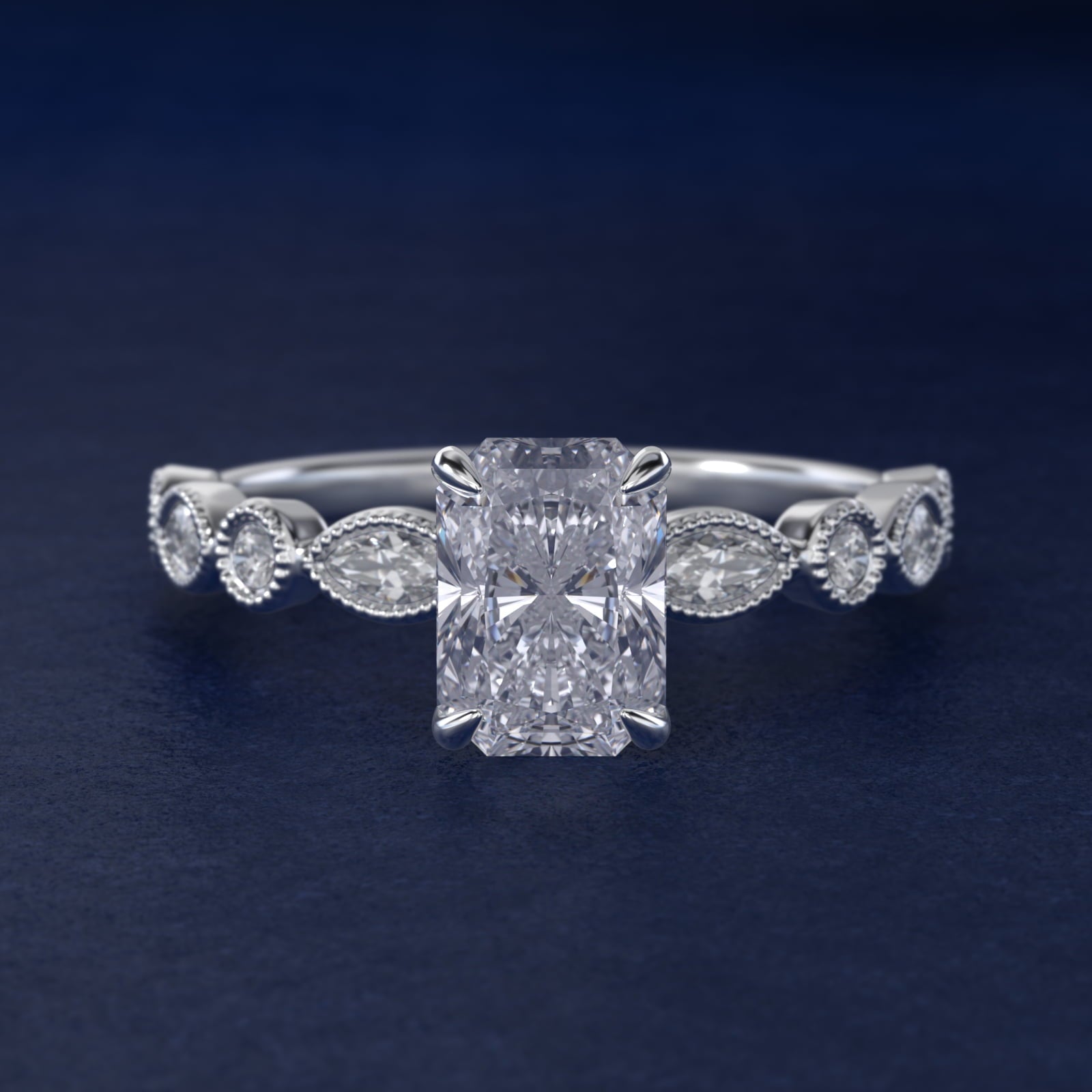 Round and Marquise Cut Side Stone Diamond Engagement Ring In 18k White Gold By James Allen - Radiant Center