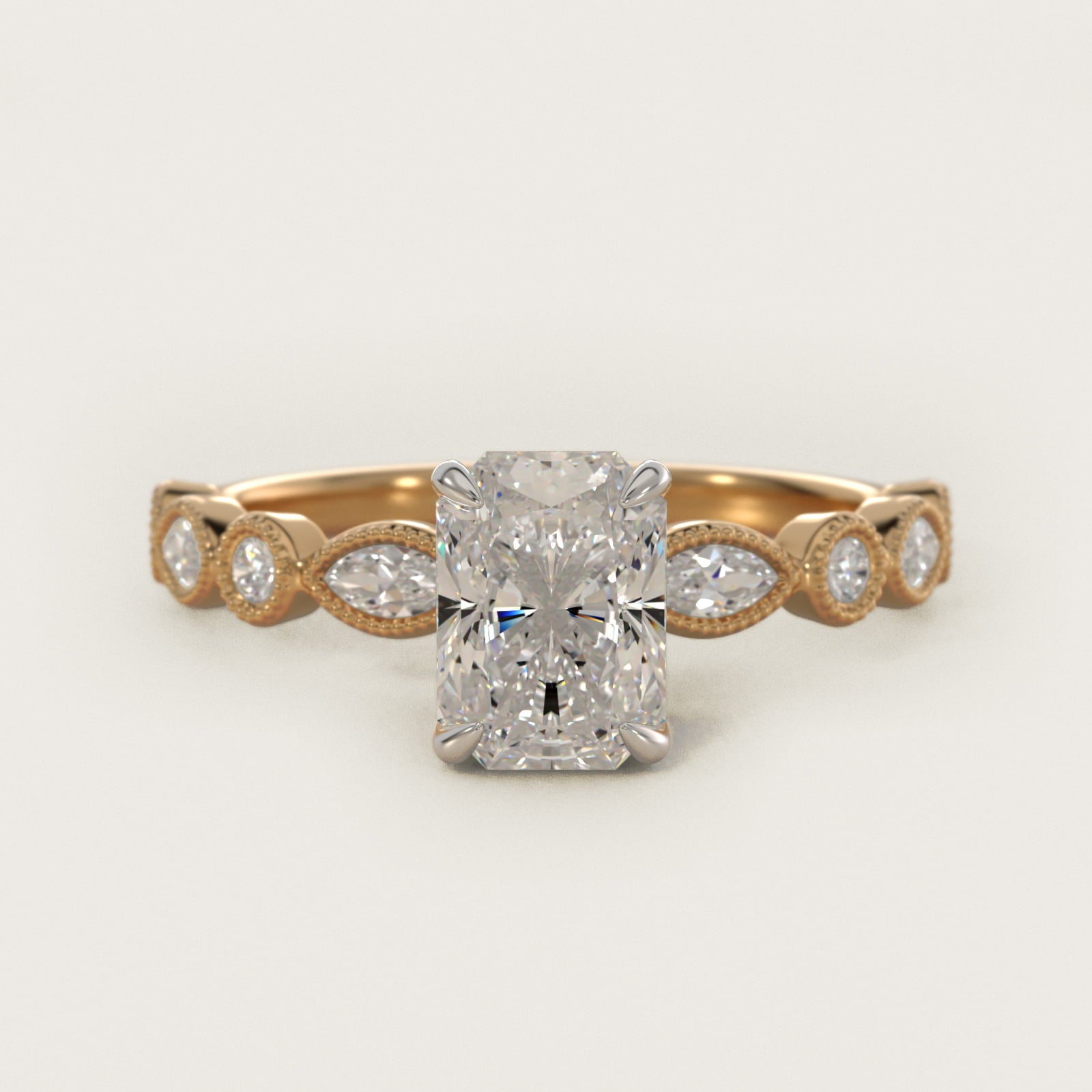 Round and Marquise Cut Side Stone Diamond Engagement Ring In 18k Yellow Gold By James Allen - Radiant Center