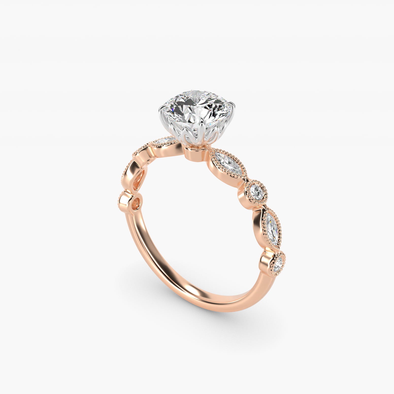 Round and Marquise Cut Side Stone Diamond Engagement Ring In 14K Rose Gold By James Allen - Round Center