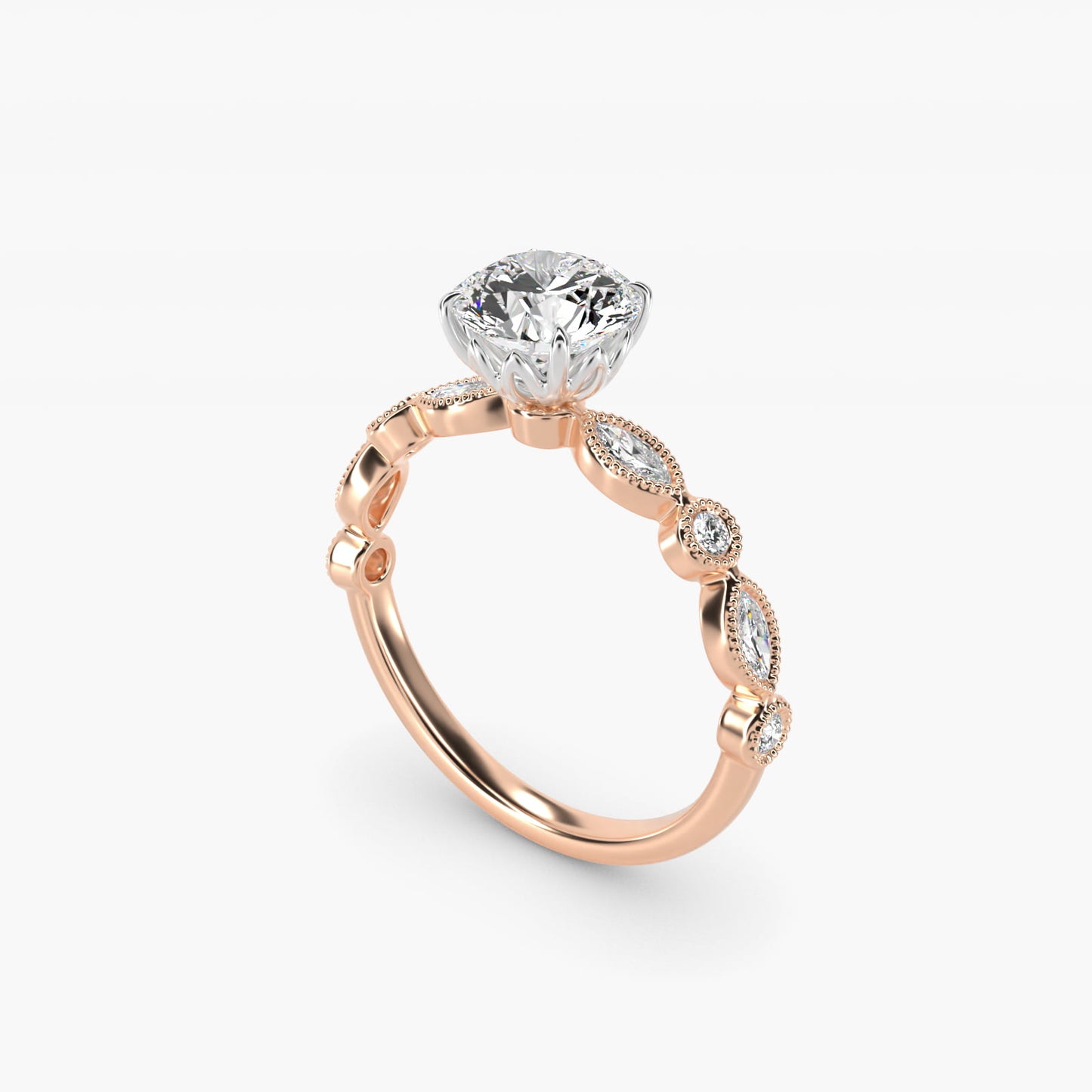 Round and Marquise Cut Side Stone Diamond Engagement Ring In 18k Rose Gold By James Allen - Round Center