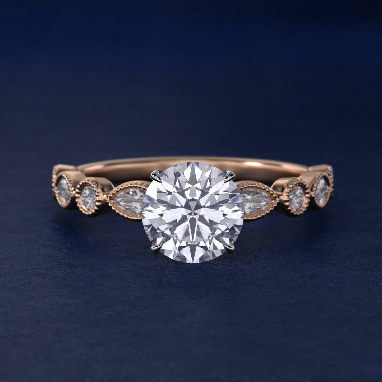 Round and Marquise Cut Side Stone Diamond Engagement Ring In 18k Rose Gold By James Allen - Round Center