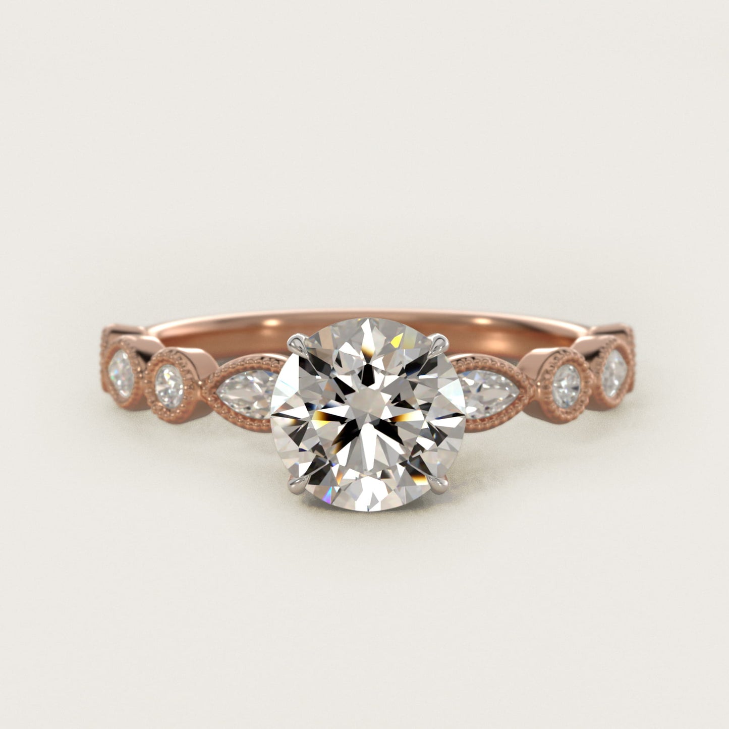 Round and Marquise Cut Side Stone Diamond Engagement Ring In 14K Rose Gold By James Allen - Round Center