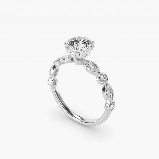 Round and Marquise Cut Side Stone Diamond Engagement Ring In 14K White Gold By James Allen - Round Center