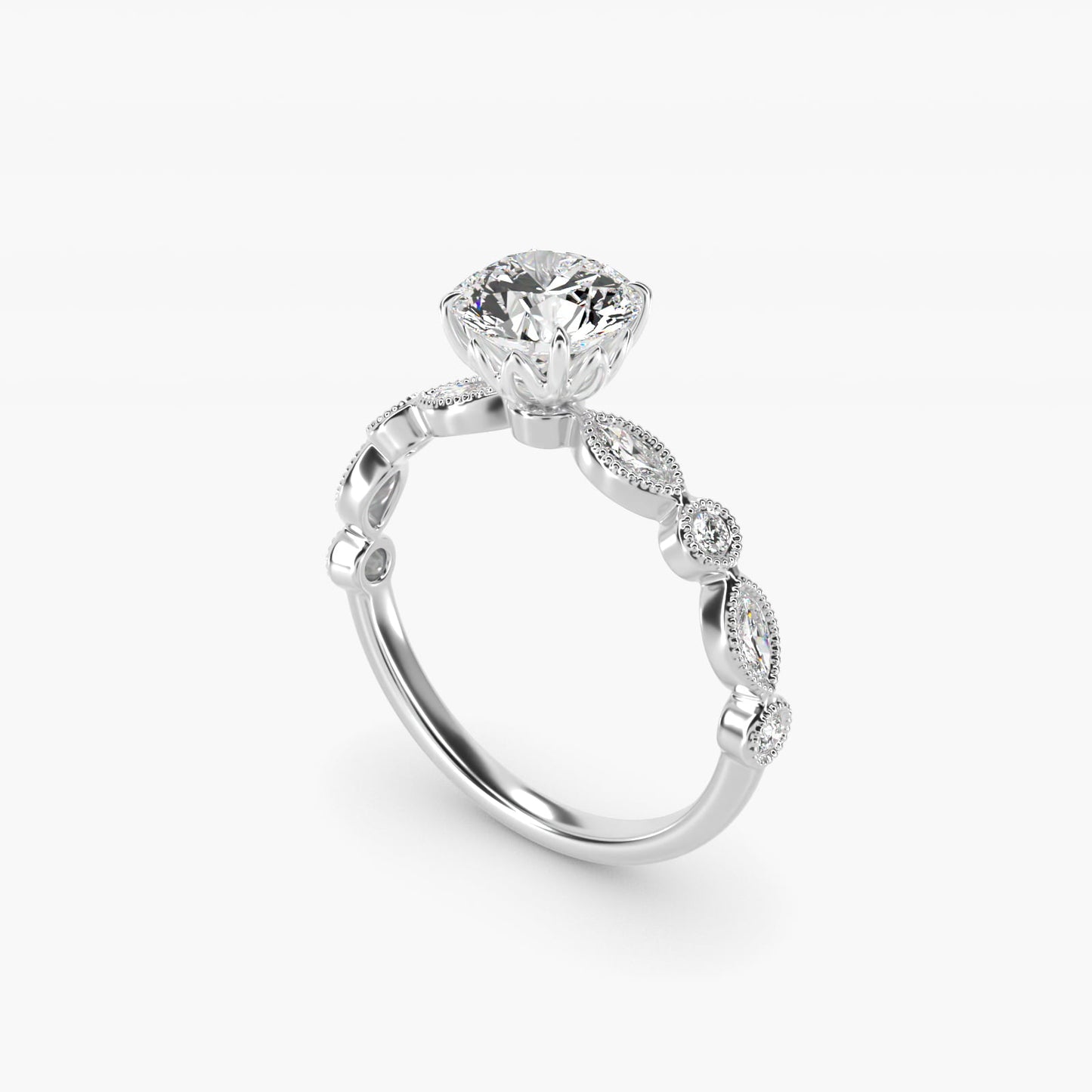 Round and Marquise Cut Side Stone Diamond Engagement Ring In 18k White Gold By James Allen - Round Center