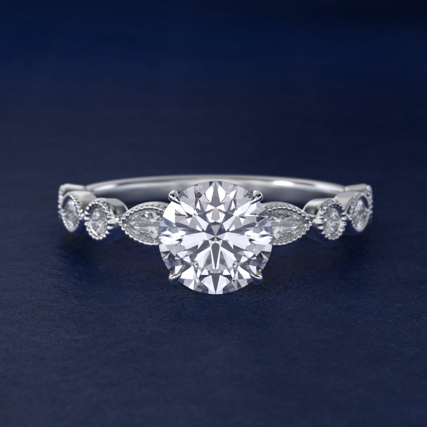 Round and Marquise Cut Side Stone Diamond Engagement Ring In 18k White Gold By James Allen - Round Center