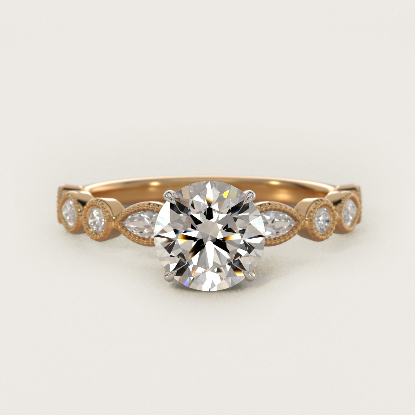 Round and Marquise Cut Side Stone Diamond Engagement Ring In 18k Yellow Gold By James Allen - Round Center