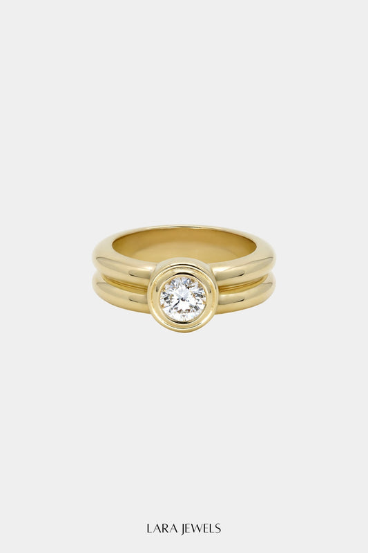 Roma Round Diamond Ring 18K Yellow Gold - Front view