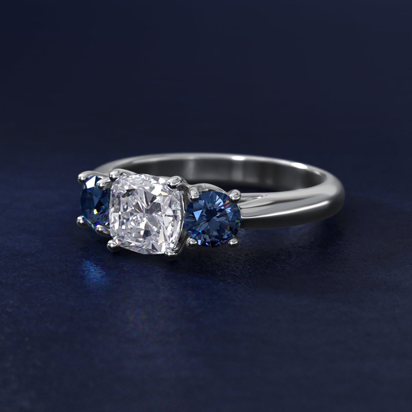 Round Blue Sapphire Three Stone Engagement Ring In 18k White Gold By James Allen - Cushion Center