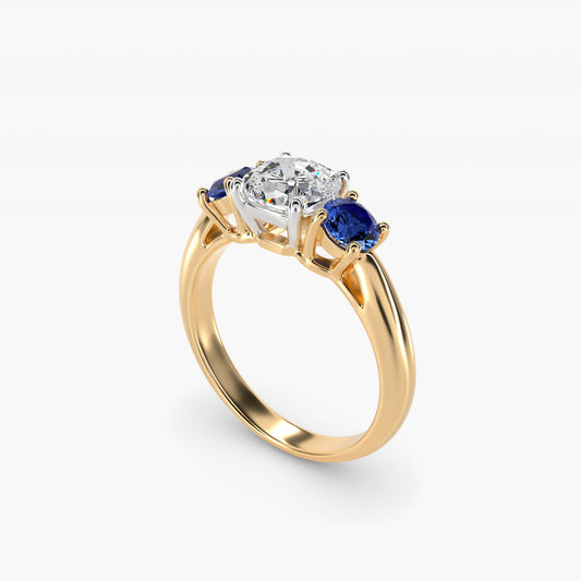 Round Blue Sapphire Three Stone Engagement Ring In 18k Yellow Gold By James Allen - Cushion Center