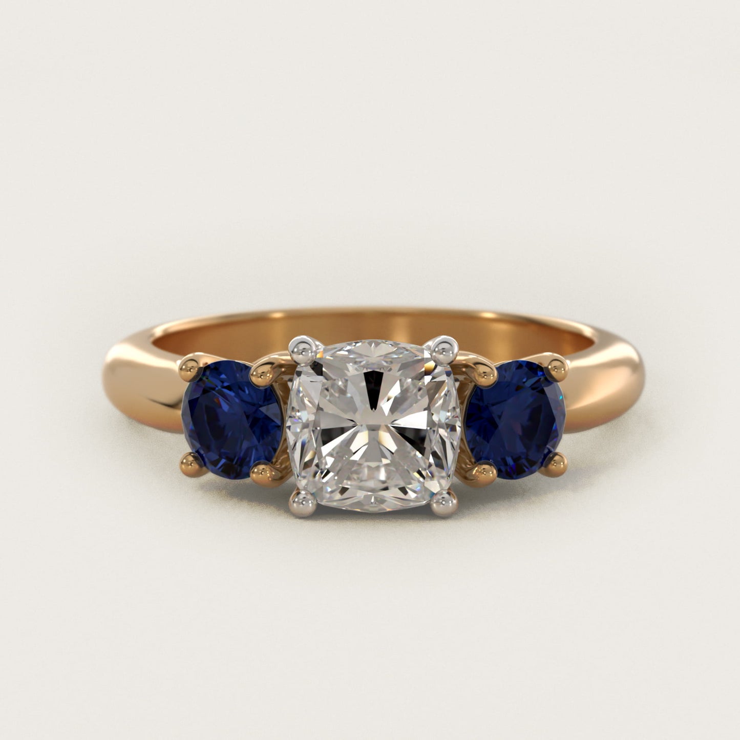 Round Blue Sapphire Three Stone Engagement Ring In 14K Yellow Gold By James Allen - Cushion Center