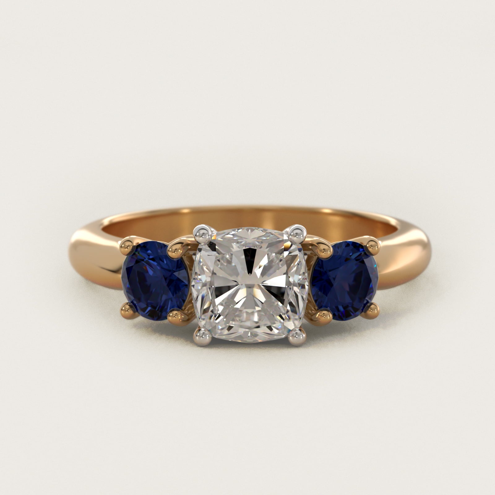Round Blue Sapphire Three Stone Engagement Ring In 18k Yellow Gold By James Allen - Cushion Center