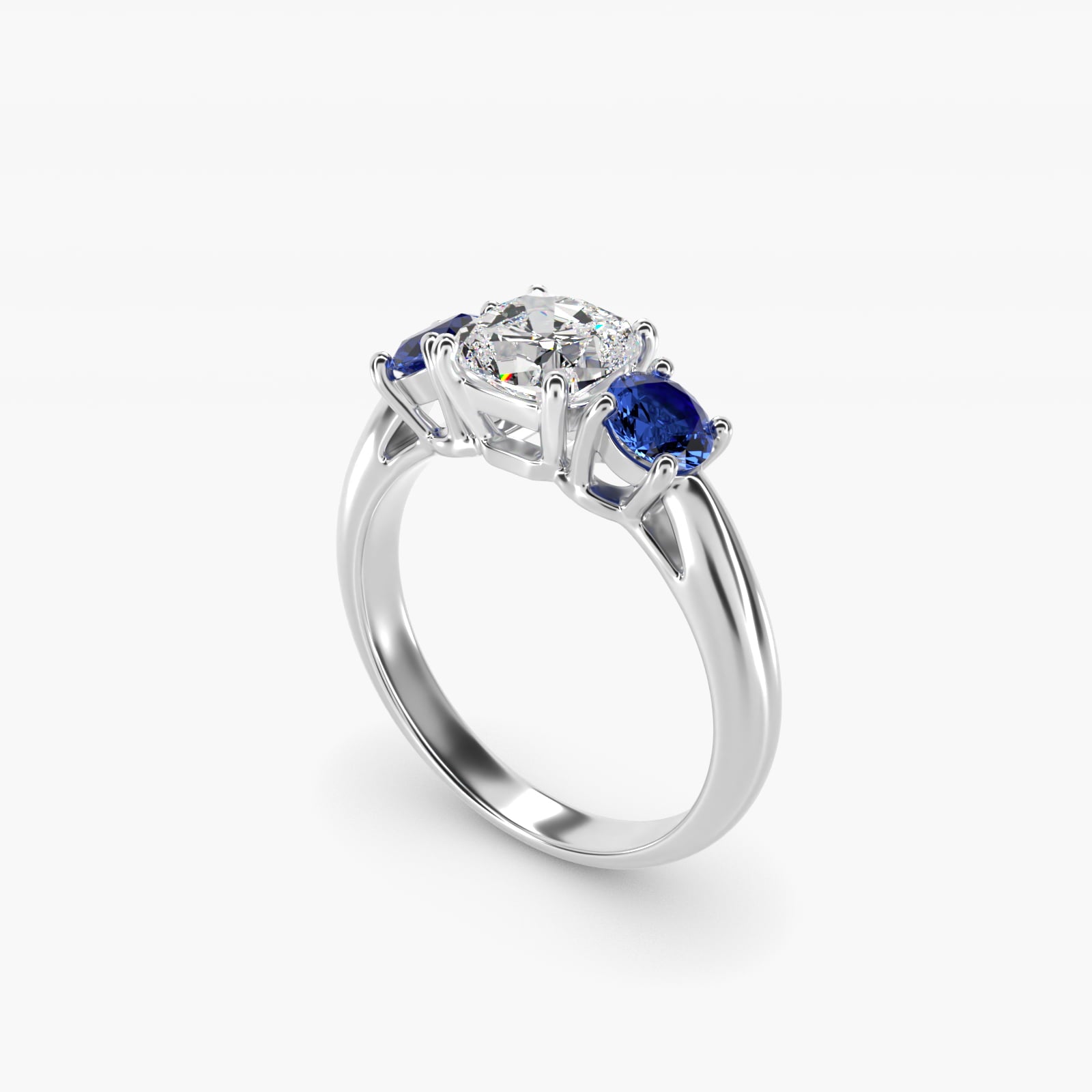 Round Blue Sapphire Three Stone Engagement Ring In Platinum By James Allen - Cushion Center