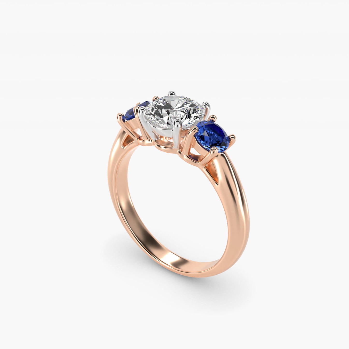 Round Blue Sapphire Three Stone Engagement Ring In 14K Rose Gold By James Allen - Round Center