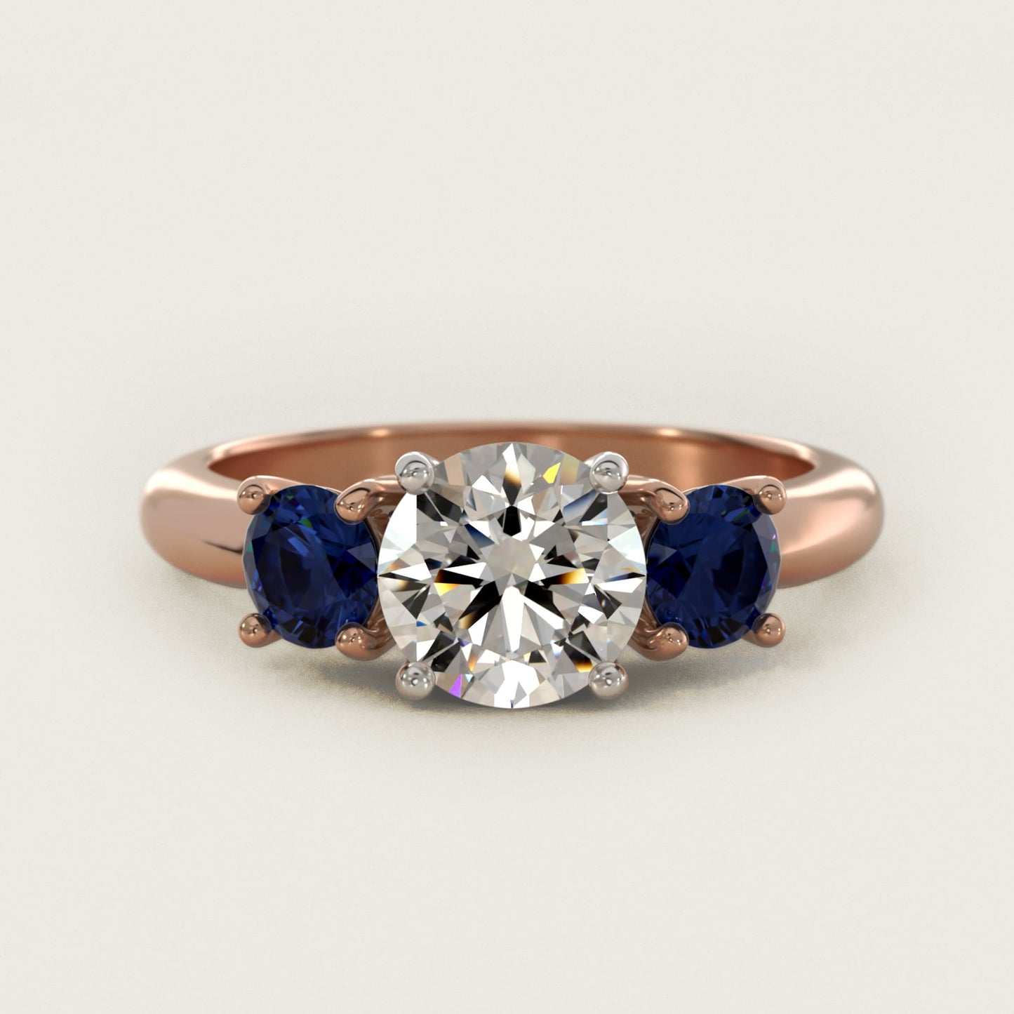 Round Blue Sapphire Three Stone Engagement Ring In 18k Rose Gold By James Allen - Round Center