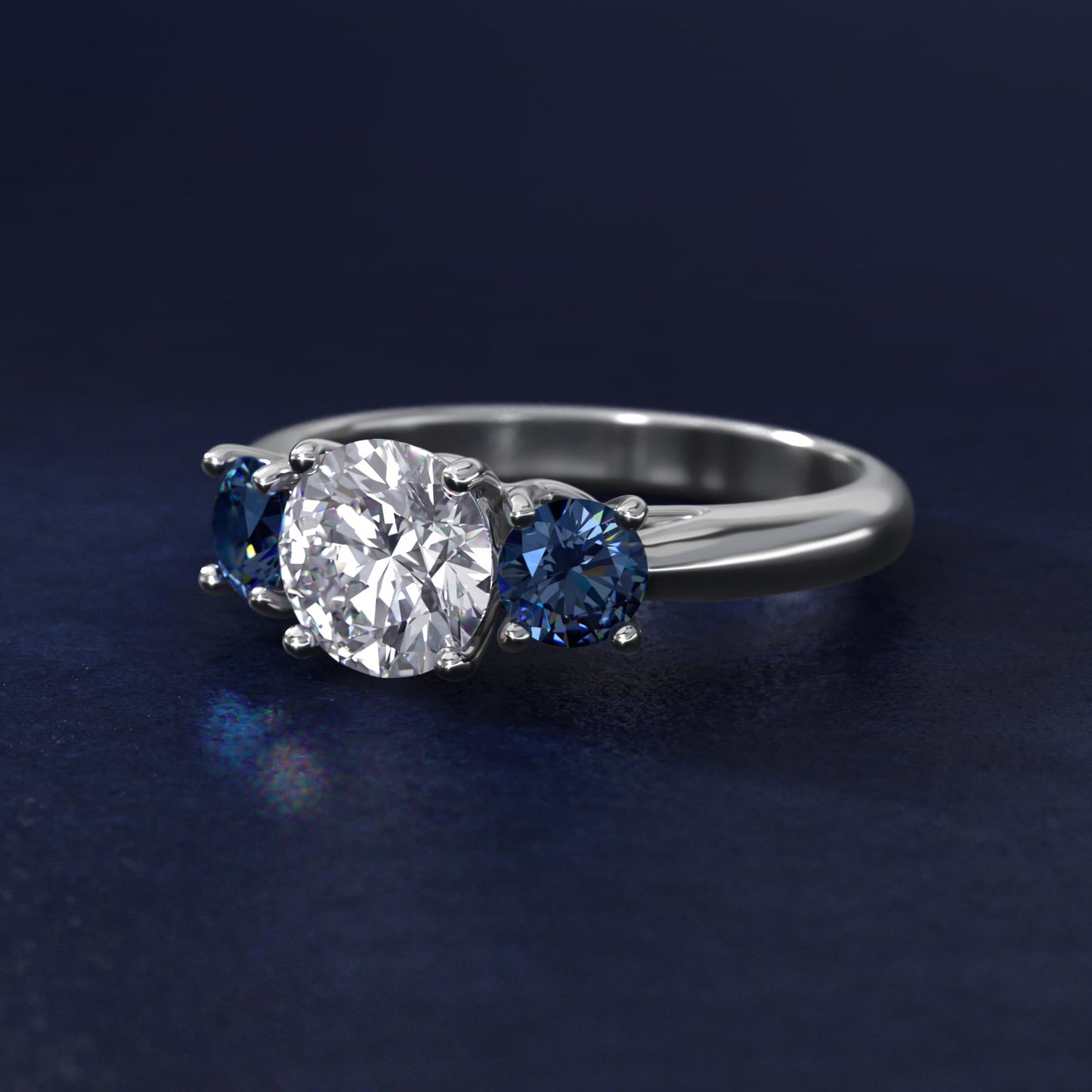 Round Blue Sapphire Three Stone Engagement Ring In 14K White Gold By James Allen - Round Center