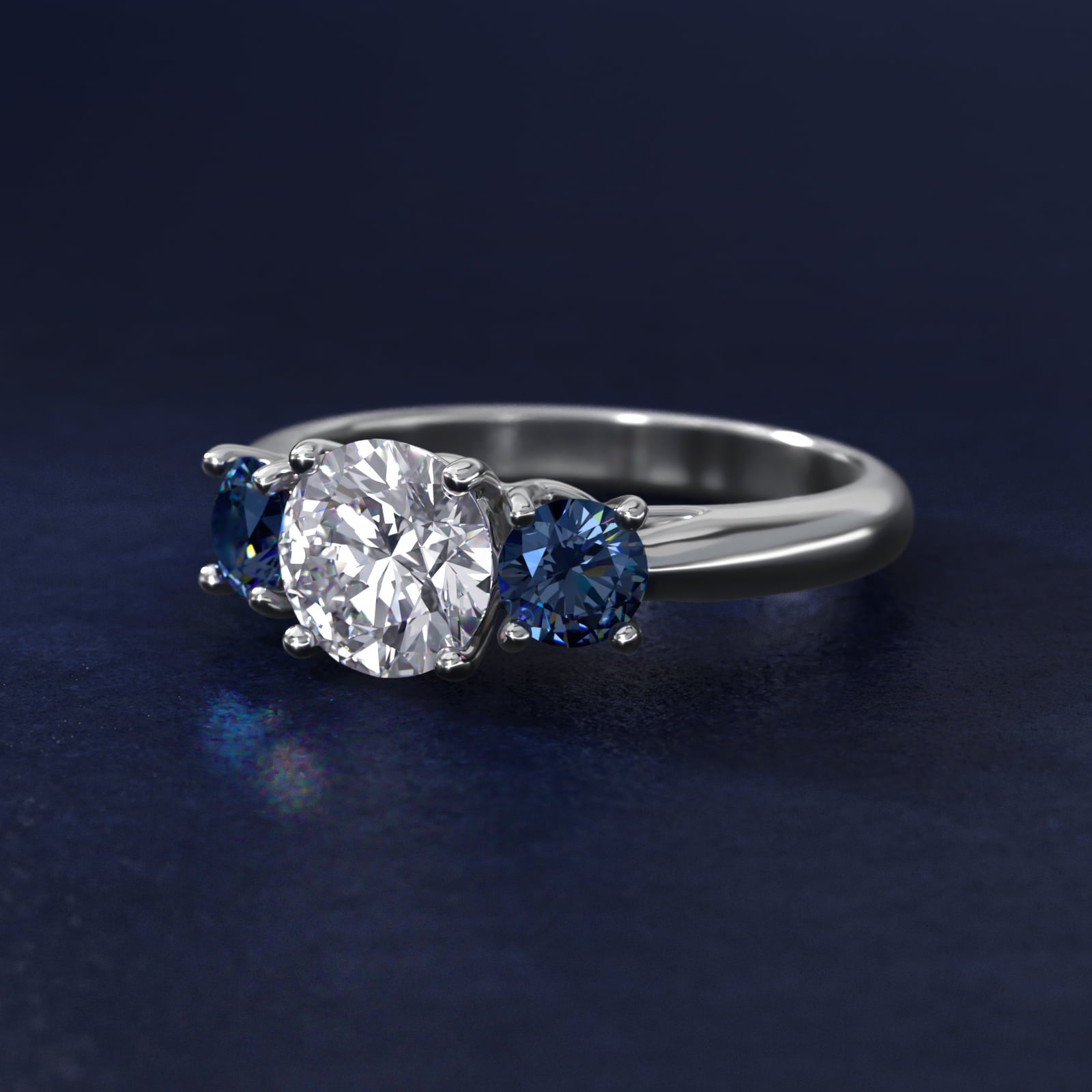 Round Blue Sapphire Three Stone Engagement Ring In 14K White Gold By James Allen - Round Center