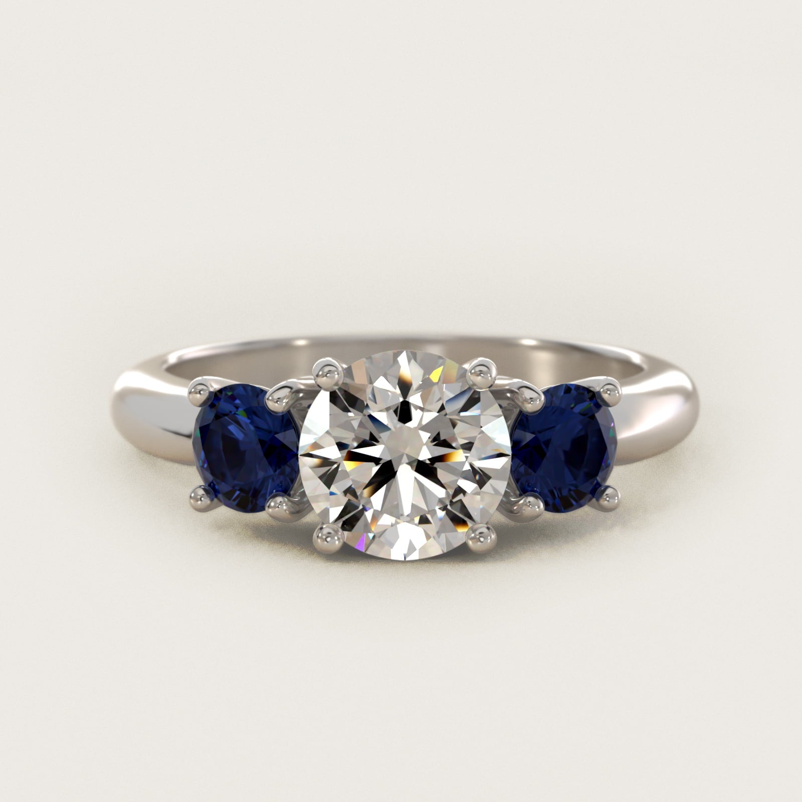 Round Blue Sapphire Three Stone Engagement Ring In 18k White Gold By James Allen - Round Center