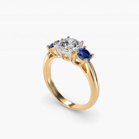 Round Blue Sapphire Three Stone Engagement Ring In 18k Yellow Gold By James Allen - Round Center