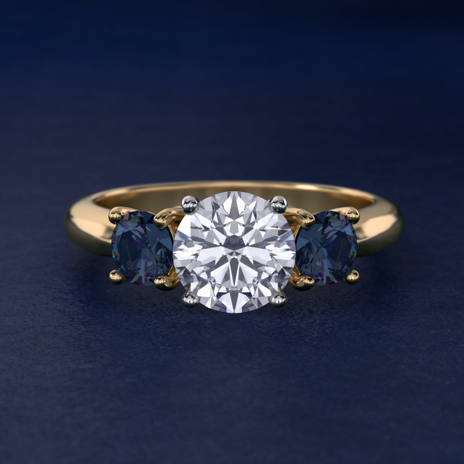 Round Blue Sapphire Three Stone Engagement Ring In 18k Yellow Gold By James Allen - Round Center