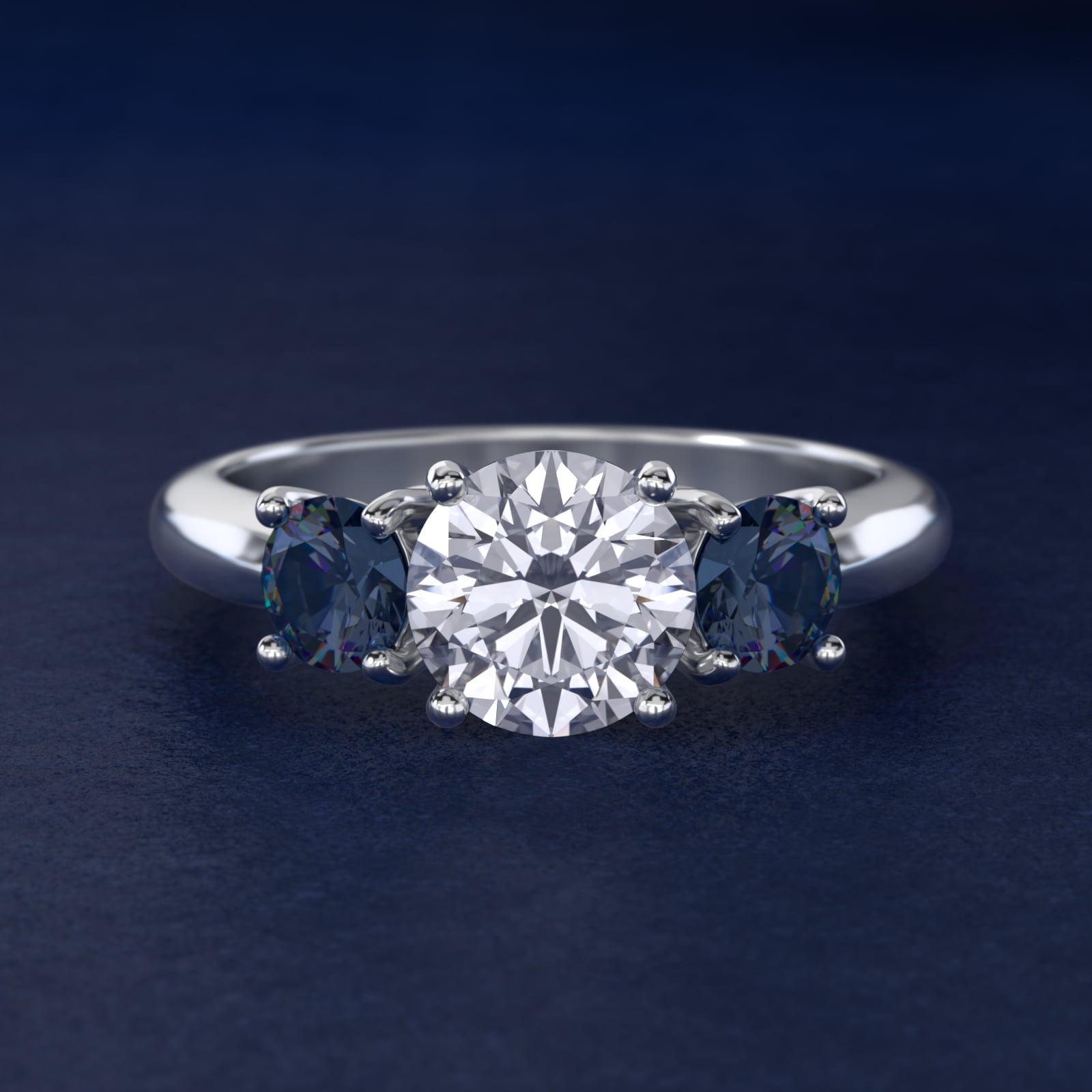 Round Blue Sapphire Three Stone Engagement Ring In Platinum By James Allen - Round Center