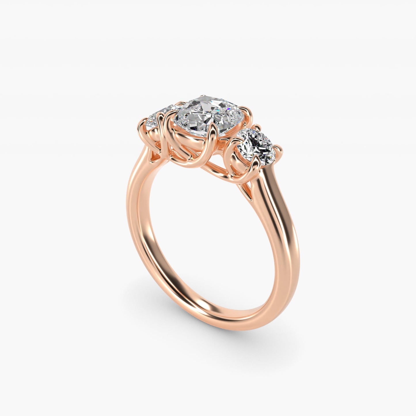 Round Diamond Three Stone Engagement Ring In 14K Rose Gold By James Allen - Cushion Center