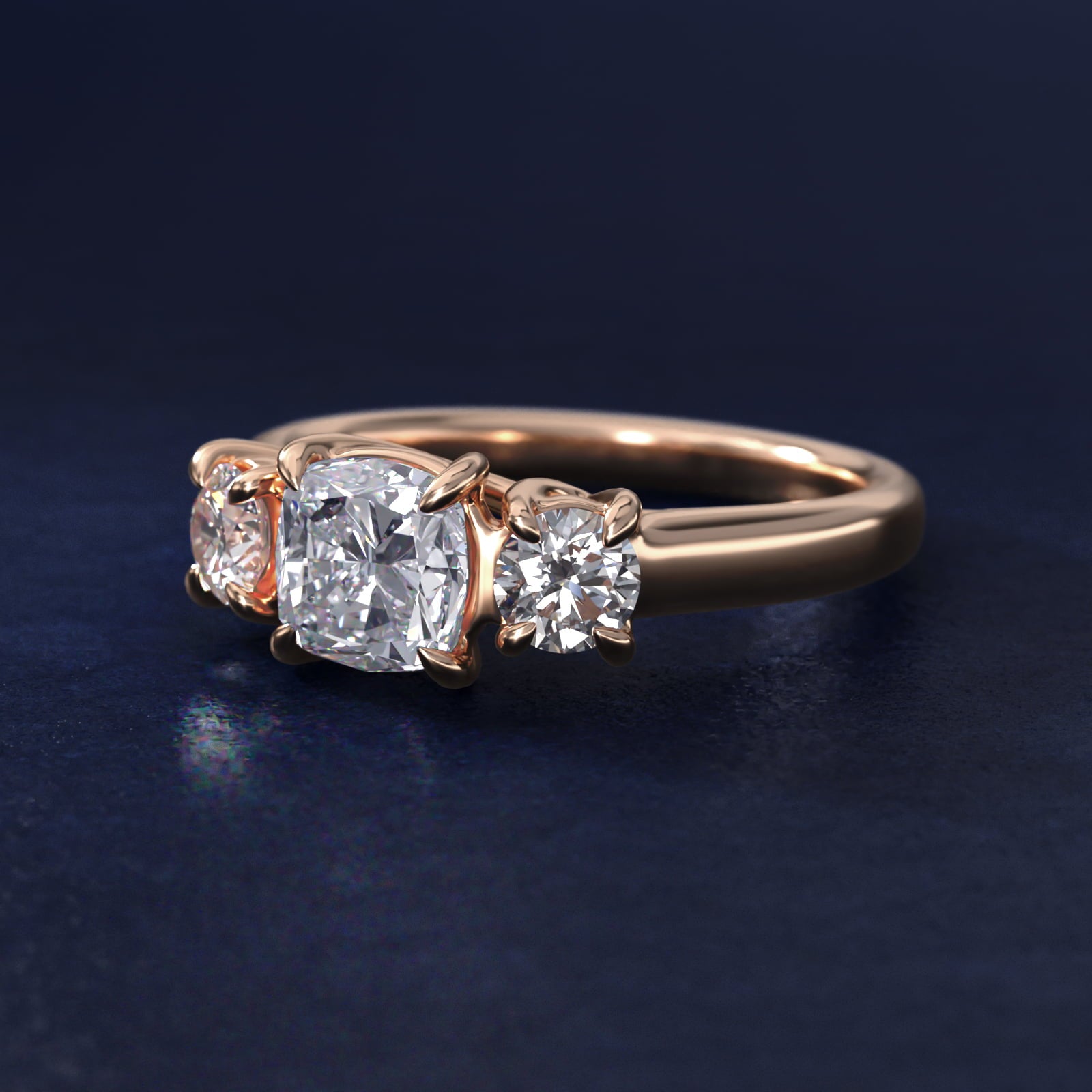 Round Diamond Three Stone Engagement Ring In 14K Rose Gold By James Allen - Cushion Center