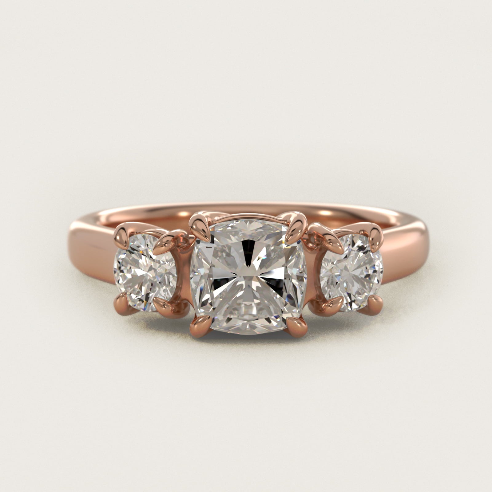 Round Diamond Three Stone Engagement Ring In 14K Rose Gold By James Allen - Cushion Center