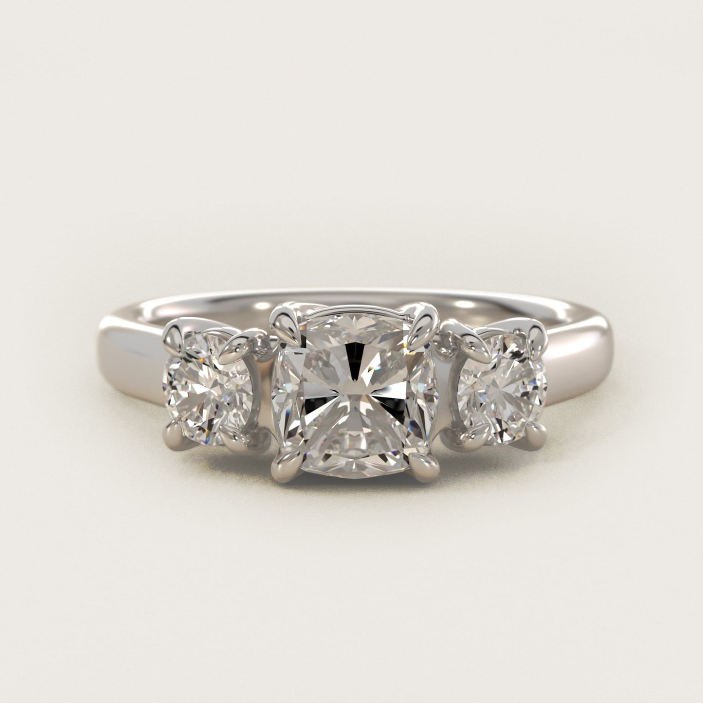 Round Diamond Three Stone Engagement Ring In 14K White Gold By James Allen - Cushion Center