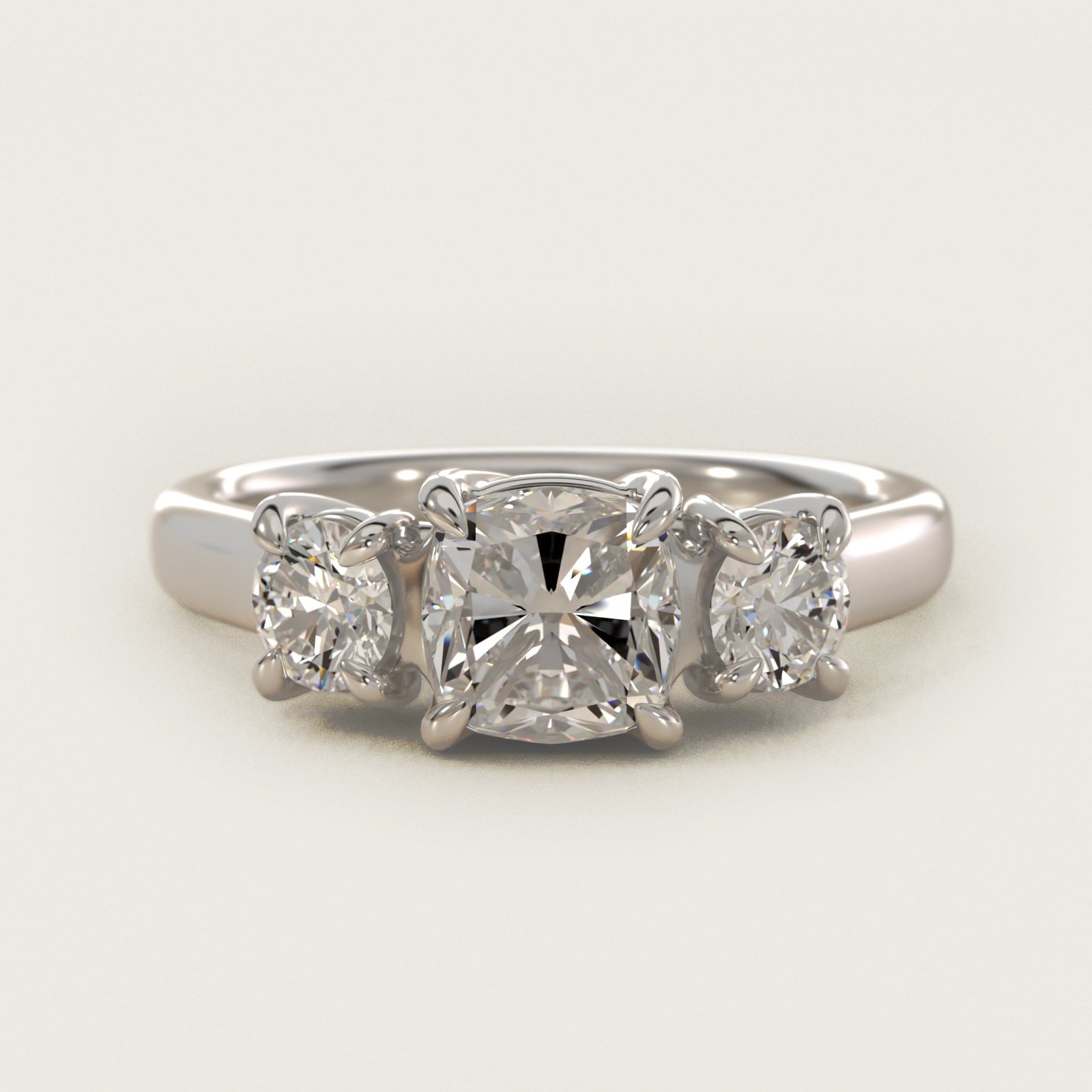 Round Diamond Three Stone Engagement Ring In 14K White Gold By James Allen - Cushion Center