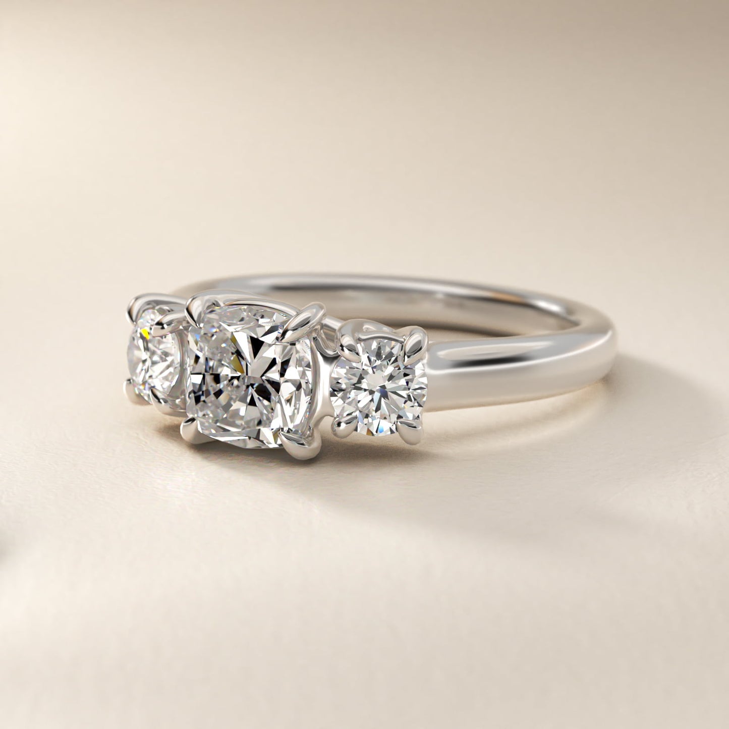 Round Diamond Three Stone Engagement Ring In 14K White Gold By James Allen - Cushion Center