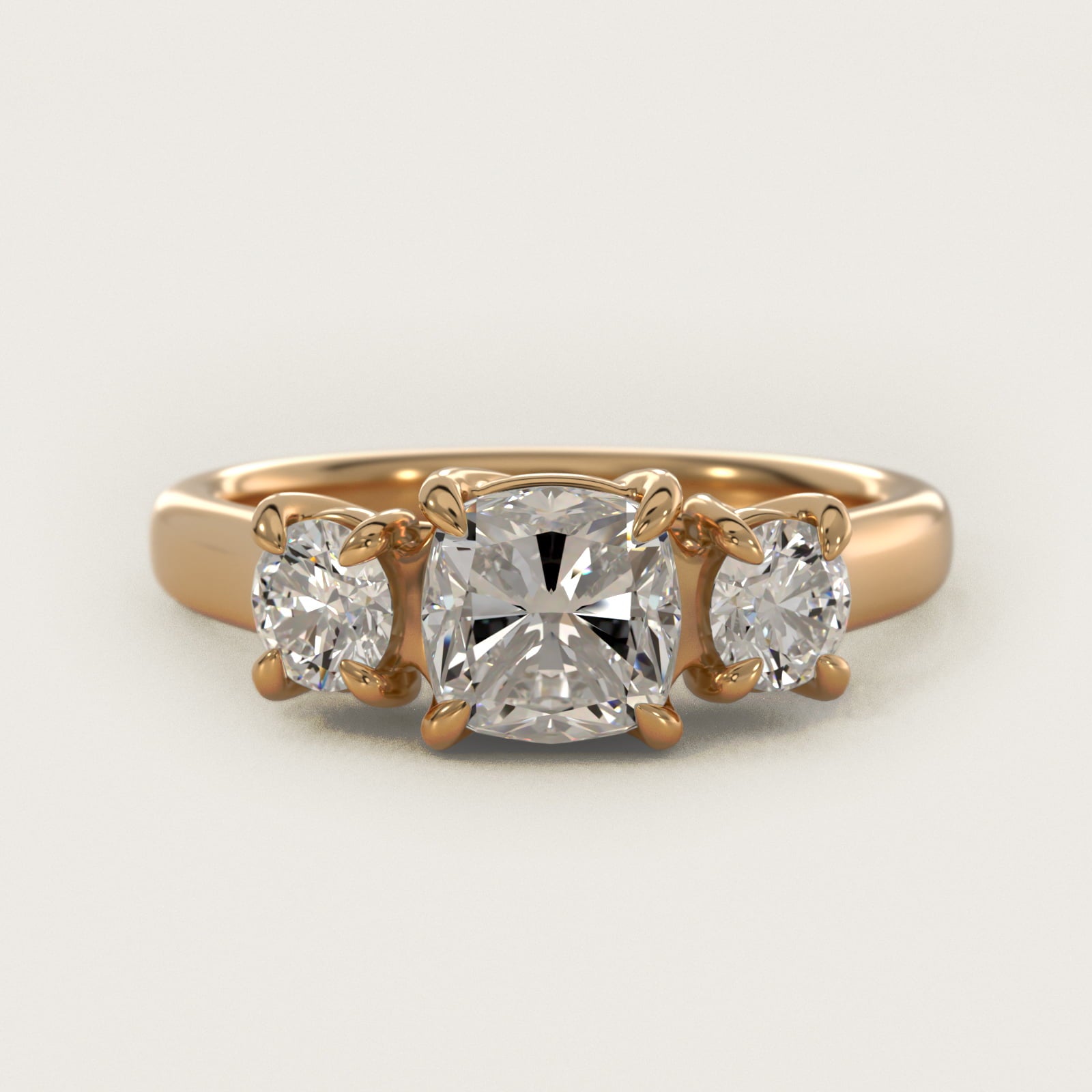 Round Diamond Three Stone Engagement Ring In 14K Yellow Gold By James Allen - Cushion Center