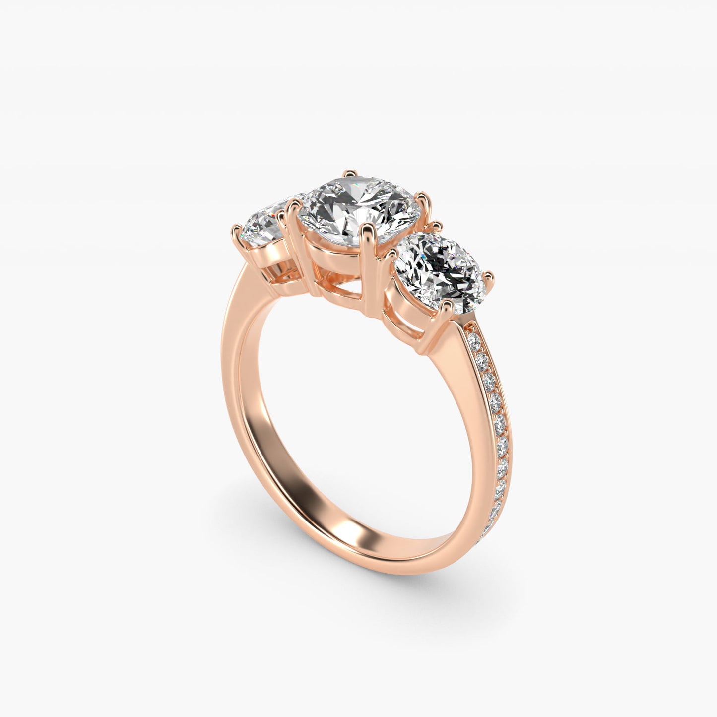 Round Diamond Three Stone Engagement Ring With PavŽ Set Diamonds In 14K Rose Gold By James Allen - Round Center