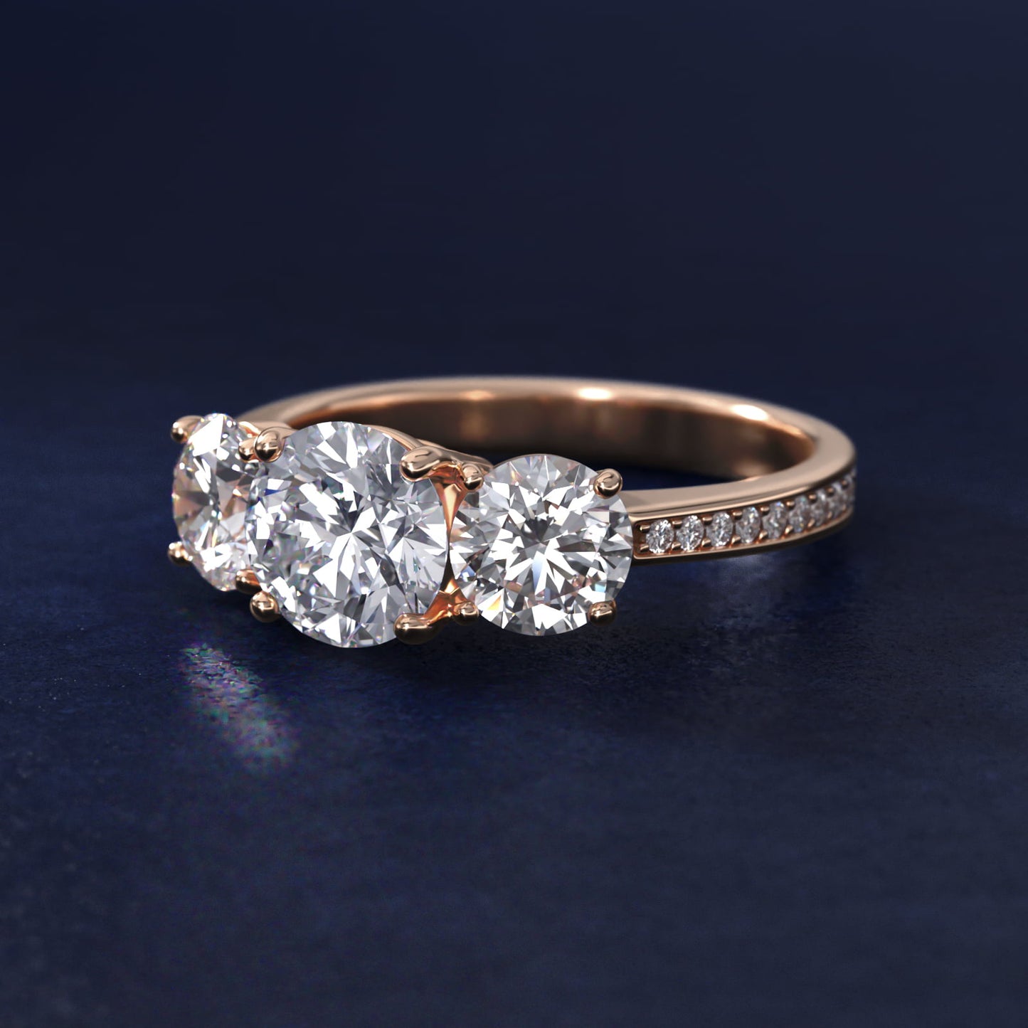 Round Diamond Three Stone Engagement Ring With PavŽ Set Diamonds In 14K Rose Gold By James Allen - Round Center
