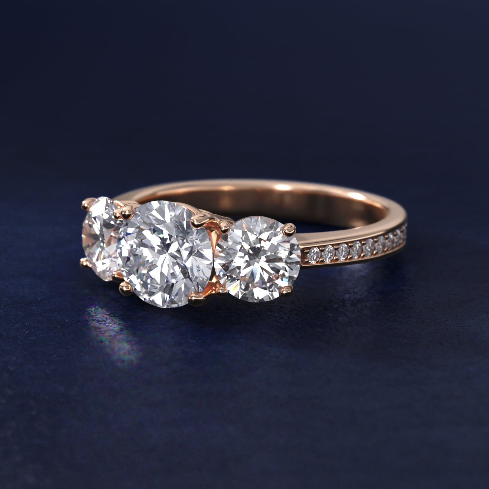 Round Diamond Three Stone Engagement Ring In 18k Rose Gold By James Allen - Round Center