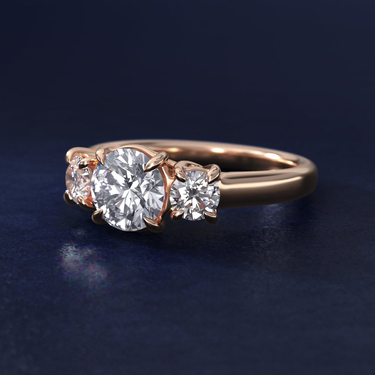 Round Diamond Three Stone Engagement Ring In 14K Rose Gold By James Allen - Round Center