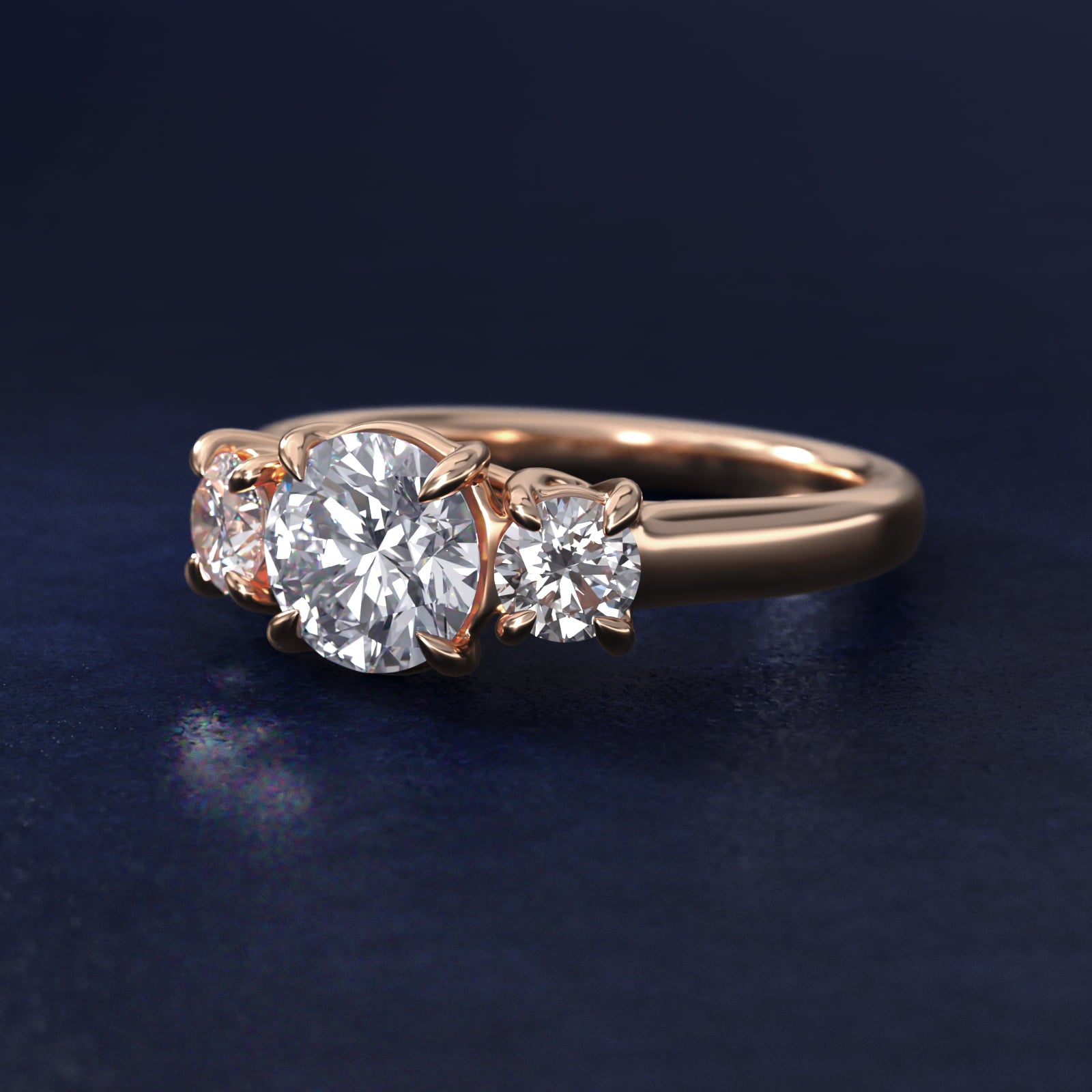 Round Diamond Three Stone Engagement Ring In 14K Rose Gold By James Allen - Round Center