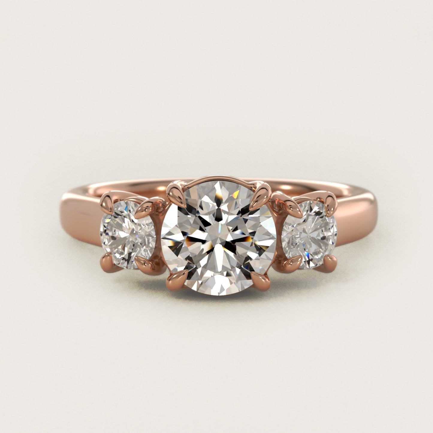 Round Diamond Three Stone Engagement Ring In 14K Rose Gold By James Allen - Round Center