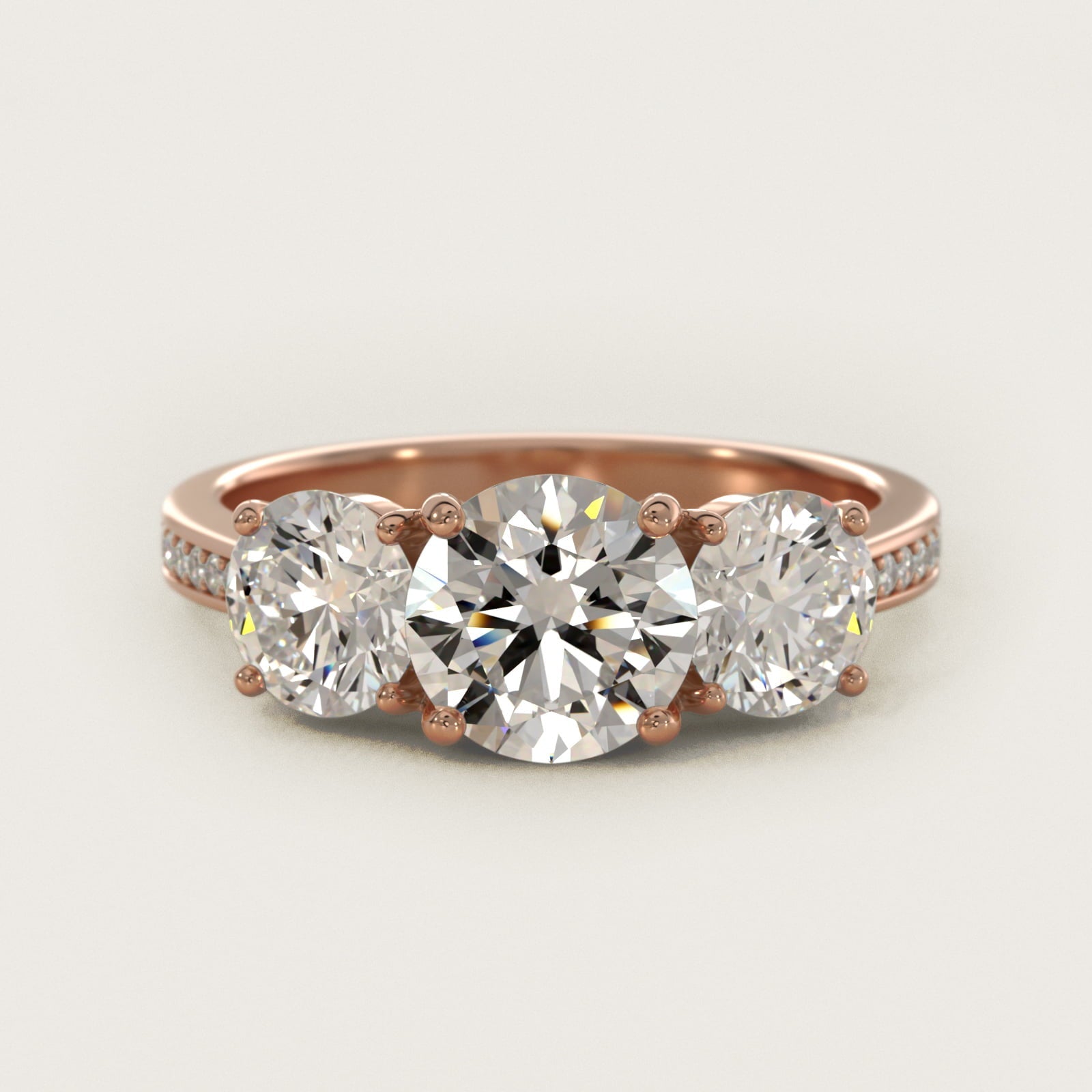 Round Diamond Three Stone Engagement Ring In 18k Rose Gold By James Allen - Round Center