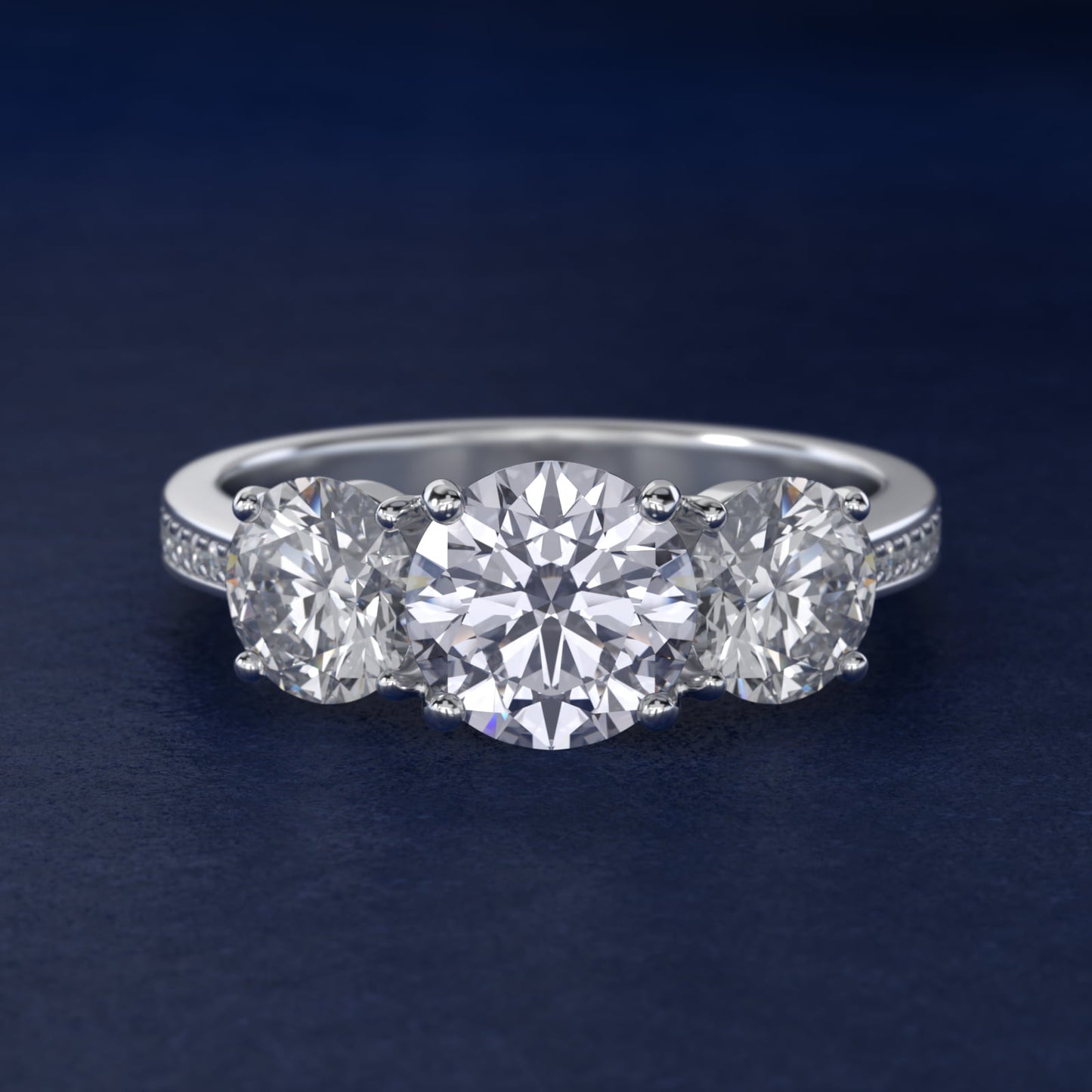 Round Diamond Three Stone Engagement Ring With PavŽ Set Diamonds In 18k White Gold By James Allen - Round Center