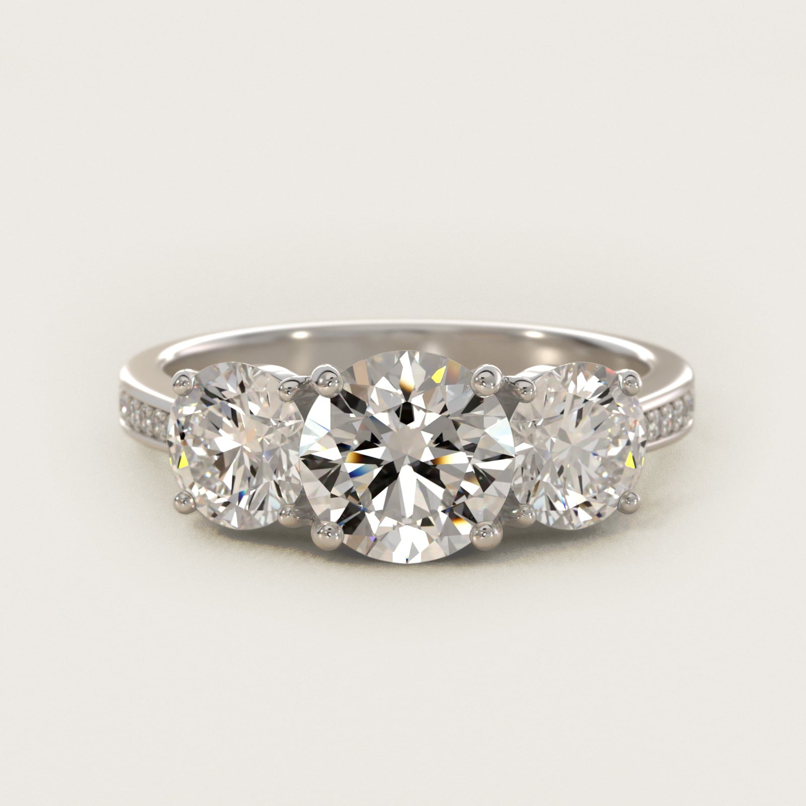 Round Diamond Three Stone Engagement Ring With PavŽ Set Diamonds In 14K White Gold By James Allen - Round Center