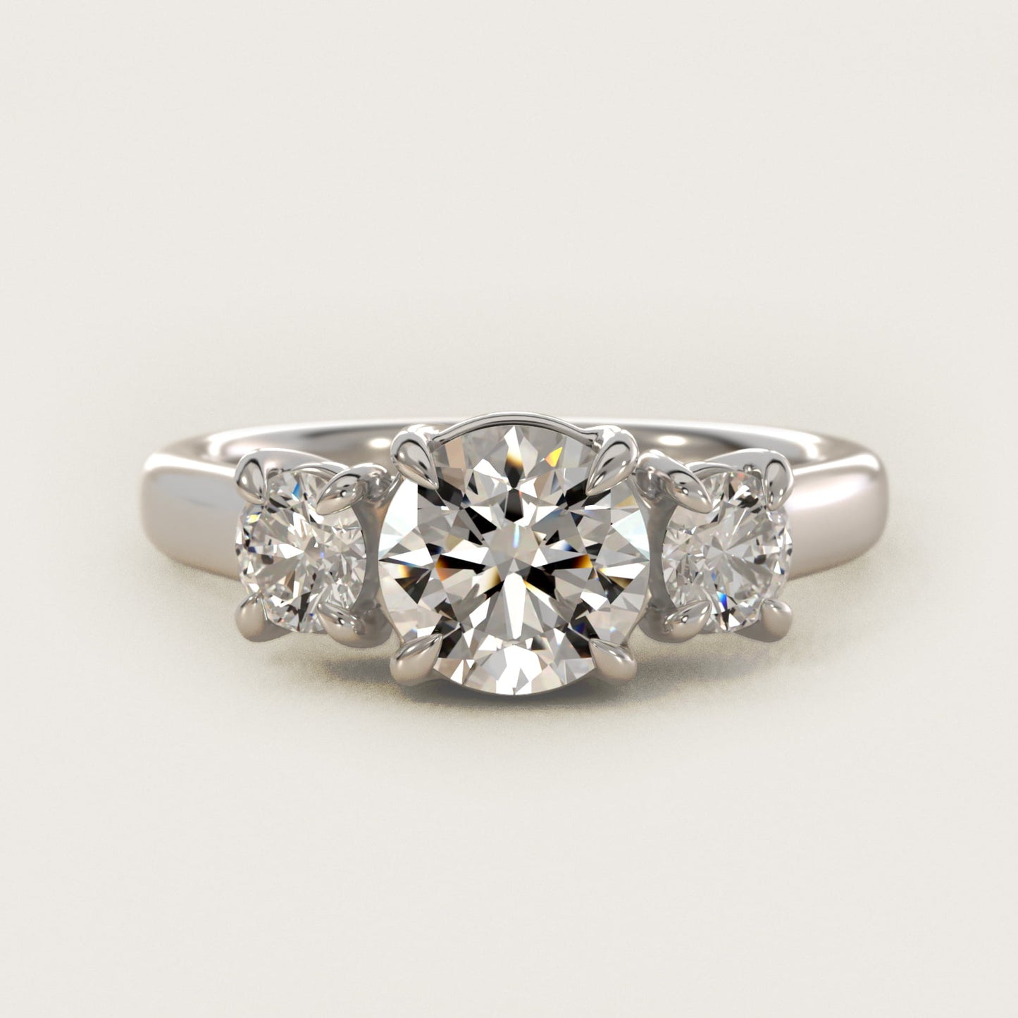 Round Diamond Three Stone Engagement Ring In 14K White Gold By James Allen - Round Center