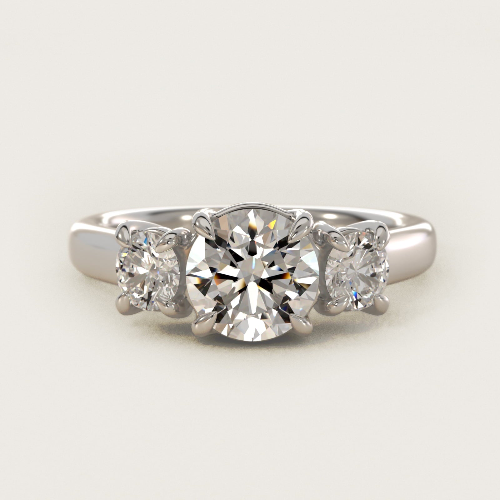 Round Diamond Three Stone Engagement Ring In 14K White Gold By James Allen - Round Center
